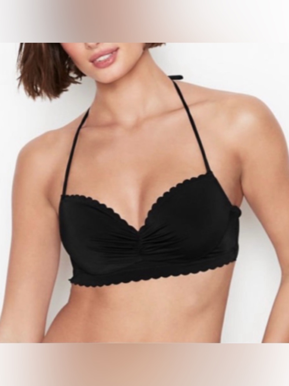 NWT Victoria’s Secret swim Zuma Getaway black scalloped bikini top 32DD halter
